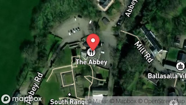 Map showing THE ABBEY RESTAURANT, RUSHEN ABBEY, BALLASALLA, ISLE OF MAN, IM9 3DB