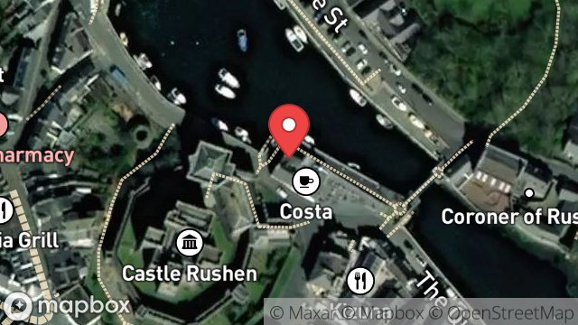 Map showing THE CASTLE ARMS, THE QUAY, CASTLETOWN, ISLE OF MAN, IM9 1LD