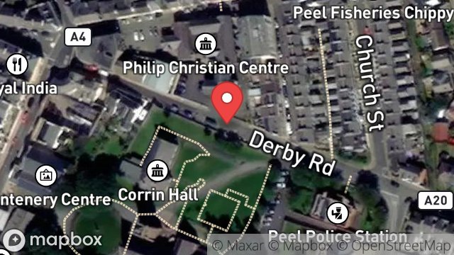 Map showing HIGHWAY REFURBISHMENT, SECTION OF, DERBY ROAD, PEEL, ISLE OF MAN, IM5 1HH