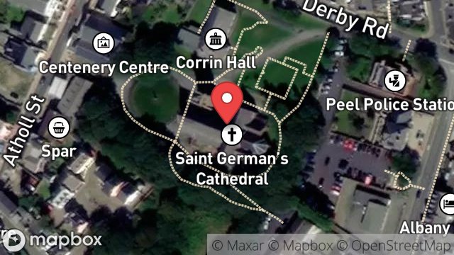 Map showing ST GERMANS CATHEDRAL, DERBY ROAD, PEEL, ISLE OF MAN, IM5 1HH