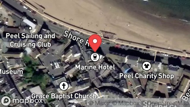 Map showing THE MARINE HOTEL, SHORE ROAD, PEEL, ISLE OF MAN, IM5 1AH